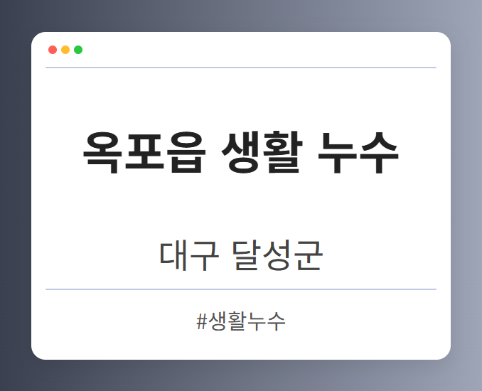 옥포읍 생활 누수 - 대구 달성군 옥포읍 생활 누수 전문업체